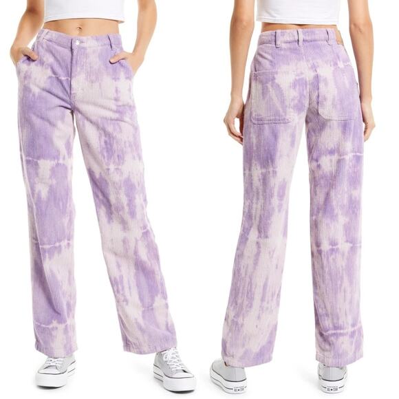 We the Free People Reese Pitched Straight Leg Corduroy Tie Dye Purple Pants 30